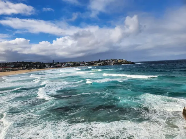 The emerald waters of Bondi Beach and the surrounding coastal town.