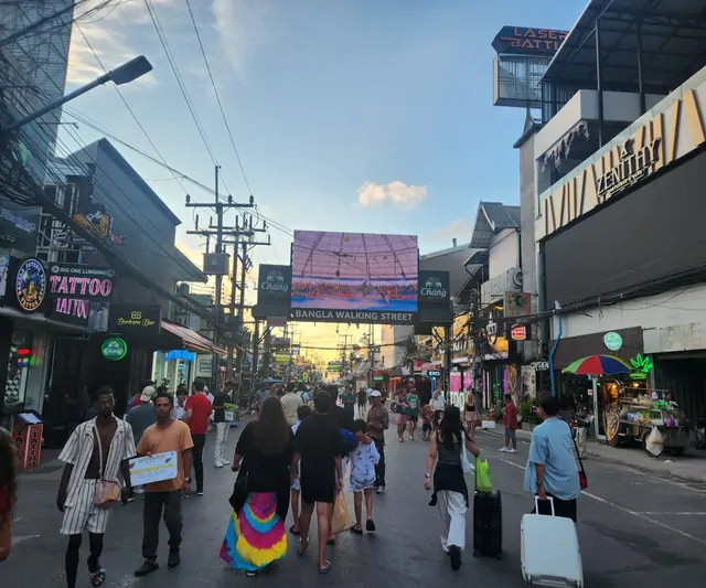 Crowds of tourists walking through Patong's Bangla Walking Street.