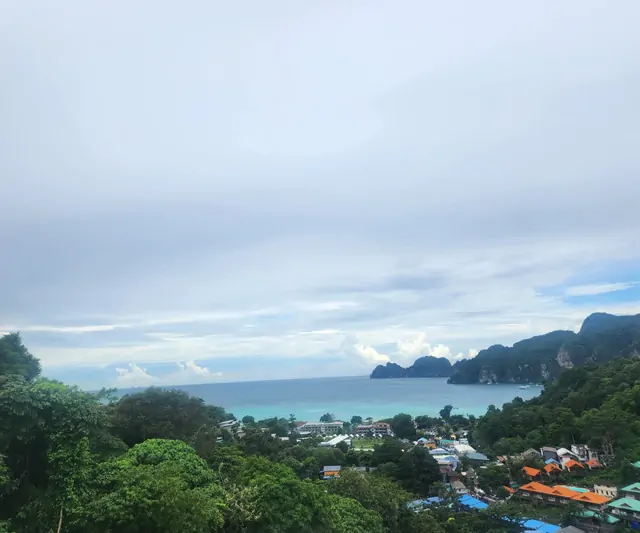 The village and emerald sea viewed from the Ko Phi Phi viewpoint.