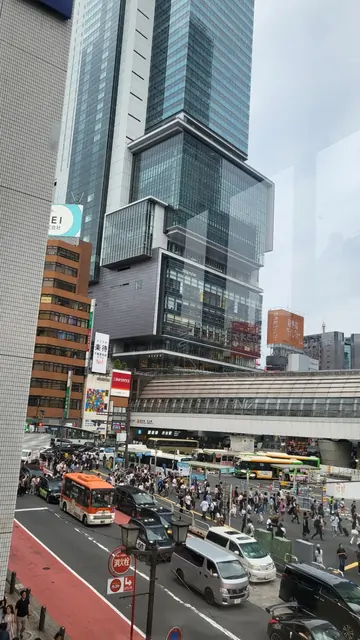 The bus terminal and skyscrapers near Shibuya Station.