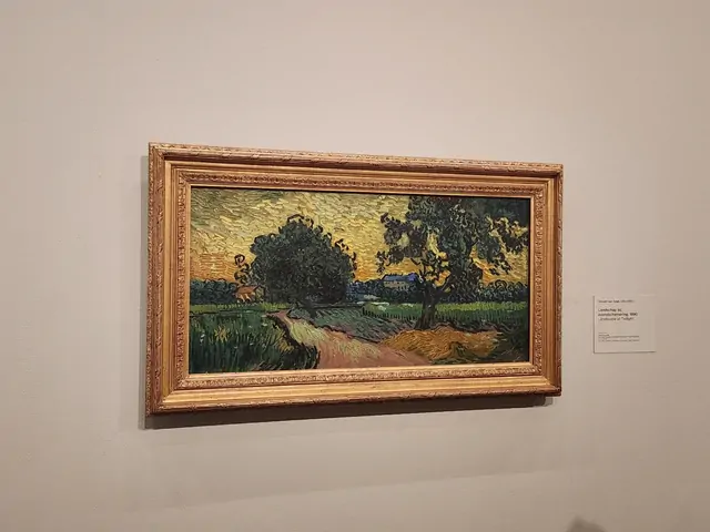 A twilight landscape painting in the style of Vincent van Gogh.