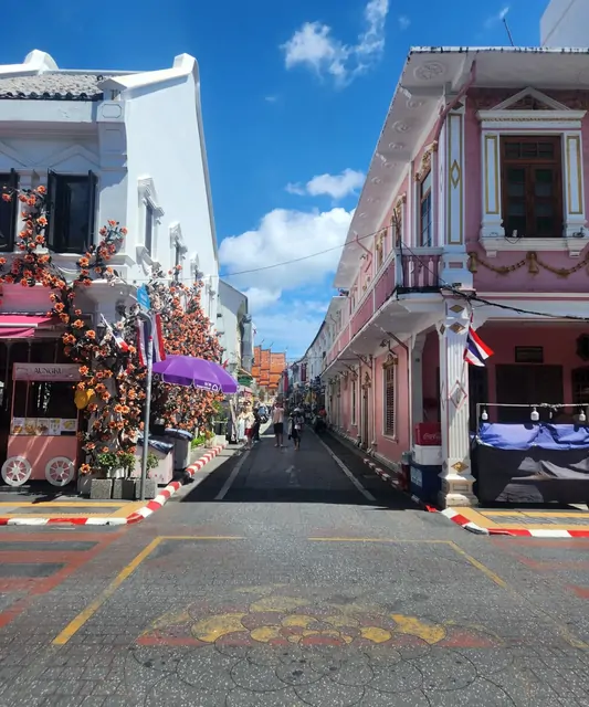 Pastel-colored Sino-Portuguese buildings in Phuket Old Town.
